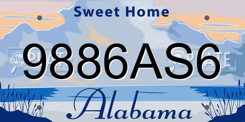 9886AS6 Alabama License Plate