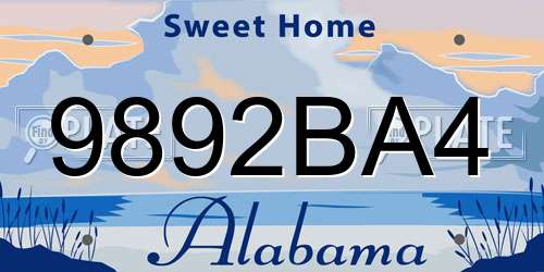 9892BA4 Alabama License Plate