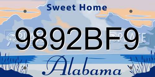 9892BF9 Alabama License Plate