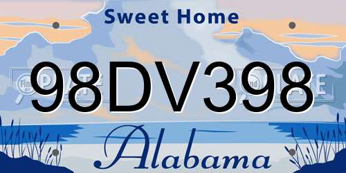 98DV398 Alabama License Plate