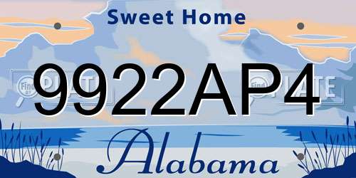 9922AP4 Alabama License Plate