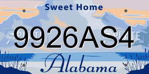 9926AS4 Alabama License Plate