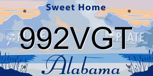 992VGT Alabama License Plate