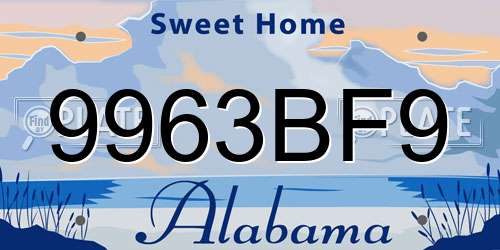 9963BF9 Alabama License Plate