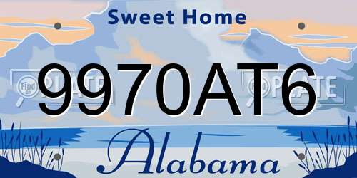 9970AT6 Alabama License Plate