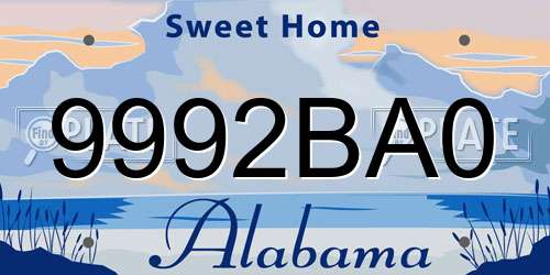 9992BA0 Alabama License Plate