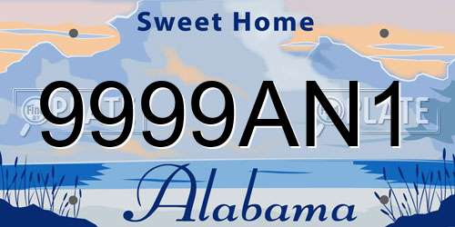 9999AN1 Alabama License Plate