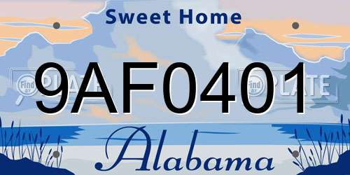 9AF0401 Alabama License Plate
