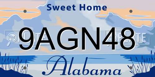 9AGN48 Alabama License Plate