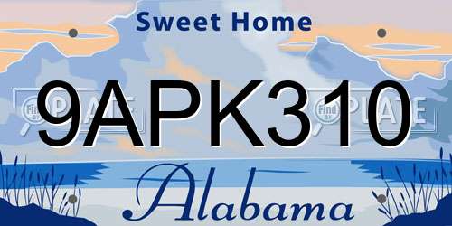 9APK310 Alabama License Plate