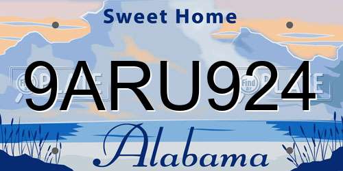 9ARU924 Alabama License Plate