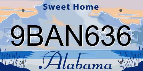 9BAN636 Alabama License Plate