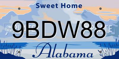 9BDW88 Alabama License Plate