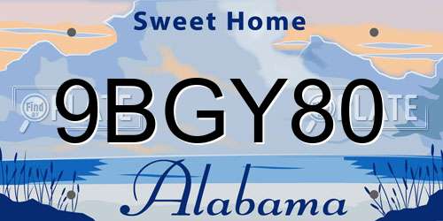 9BGY80 Alabama License Plate