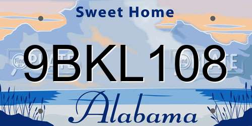 9BKL108 Alabama License Plate