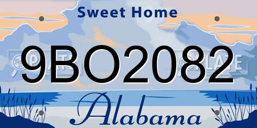 9BO2082 Alabama License Plate