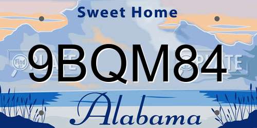 9BQM84 Alabama License Plate