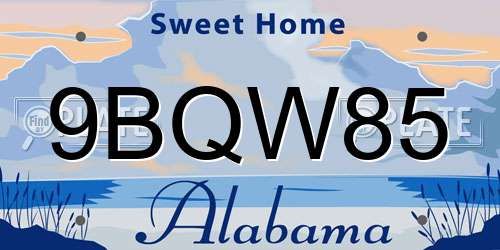 9BQW85 Alabama License Plate