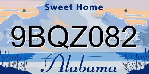 9BQZ082 Alabama License Plate