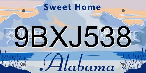 9BXJ538 Alabama License Plate