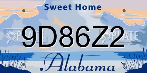 9D86Z2 Alabama License Plate