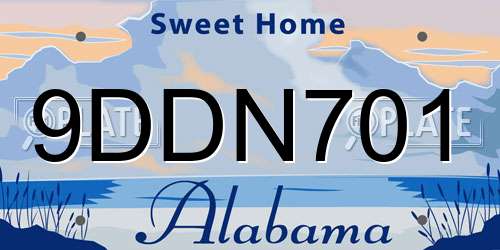 9DDN701 Alabama License Plate