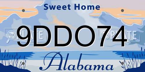 9DDO74 Alabama License Plate