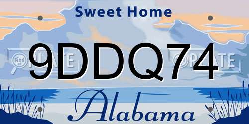 9DDQ74 Alabama License Plate