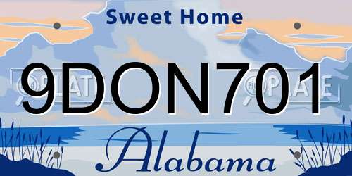 9DON701 Alabama License Plate
