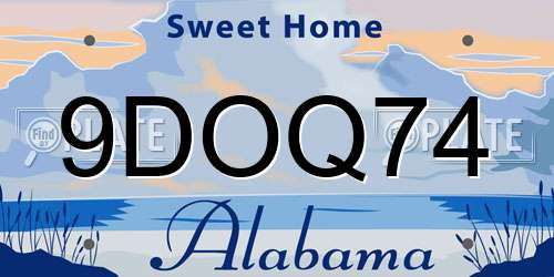 9DOQ74 Alabama License Plate