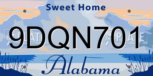 9DQN701 Alabama License Plate