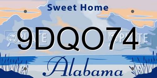9DQO74 Alabama License Plate