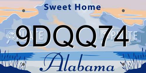 9DQQ74 Alabama License Plate