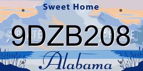 9DZB208 Alabama License Plate