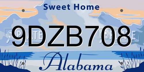 9DZB708 Alabama License Plate