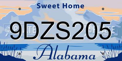9DZS205 Alabama License Plate