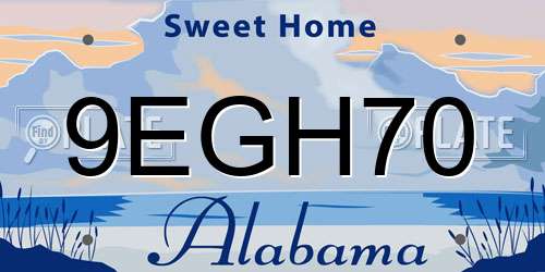 9EGH70 Alabama License Plate
