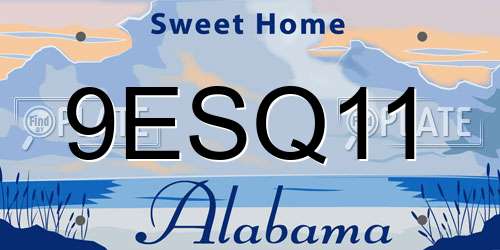 9ESQ11 Alabama License Plate