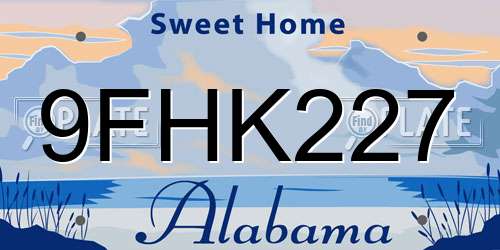 9FHK227 Alabama License Plate