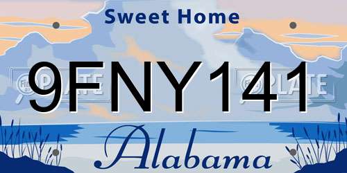 9FNY141 Alabama License Plate