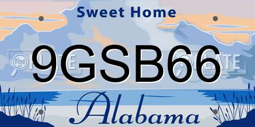9GSB66 Alabama License Plate