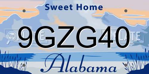 9GZG40 Alabama License Plate