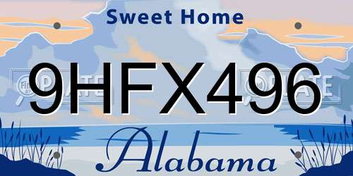 9HFX496 Alabama License Plate