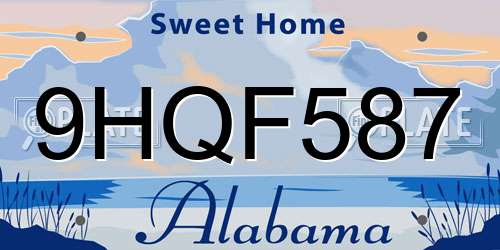 9HQF587 Alabama License Plate