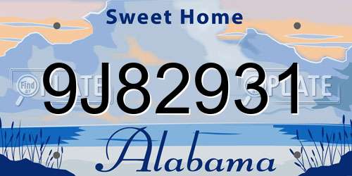 9J82931 Alabama License Plate