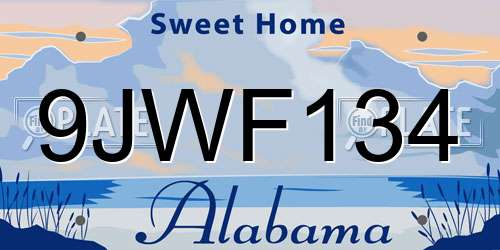 9JWF134 Alabama License Plate