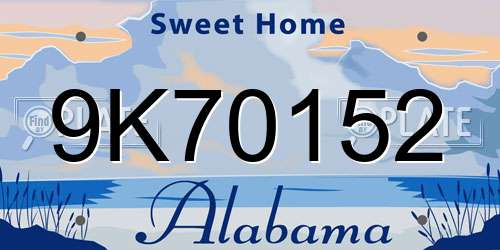9K70152 Alabama License Plate