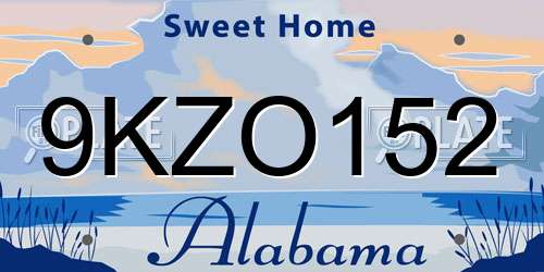 9KZO152 Alabama License Plate