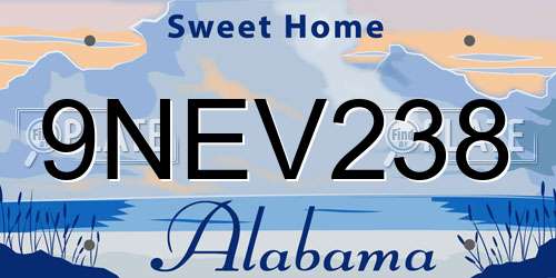 9NEV238 Alabama License Plate