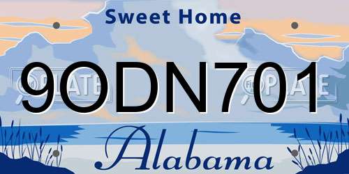 9ODN701 Alabama License Plate